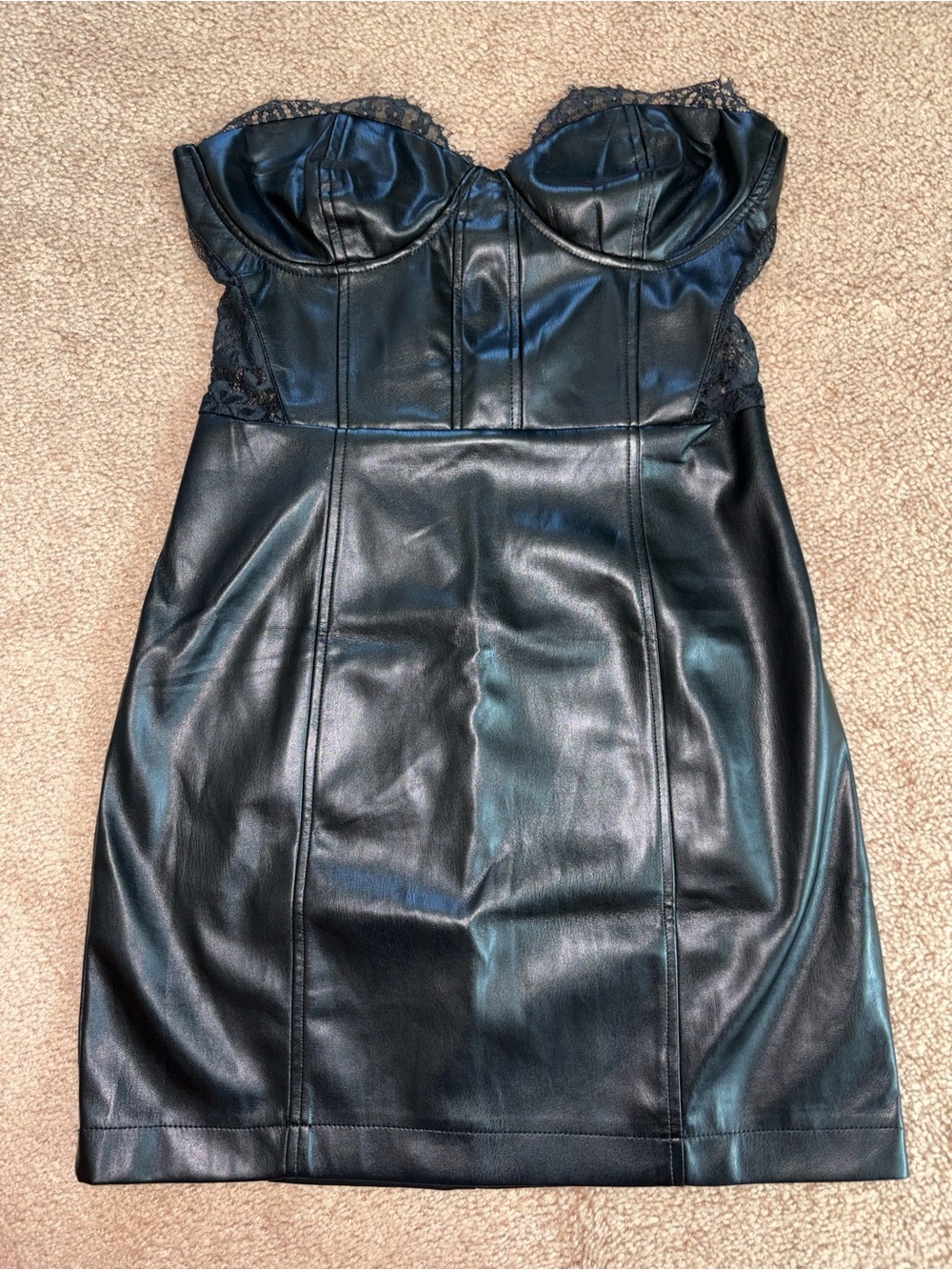 Forever 21 Black Strapless Faux Leather Mini Dress